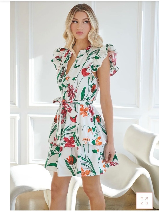 Sugarlips Dresses & Skirts - Sugar Lips Anne Floral Ruffle Mini Dress Size large Tiered Coquette Cotton